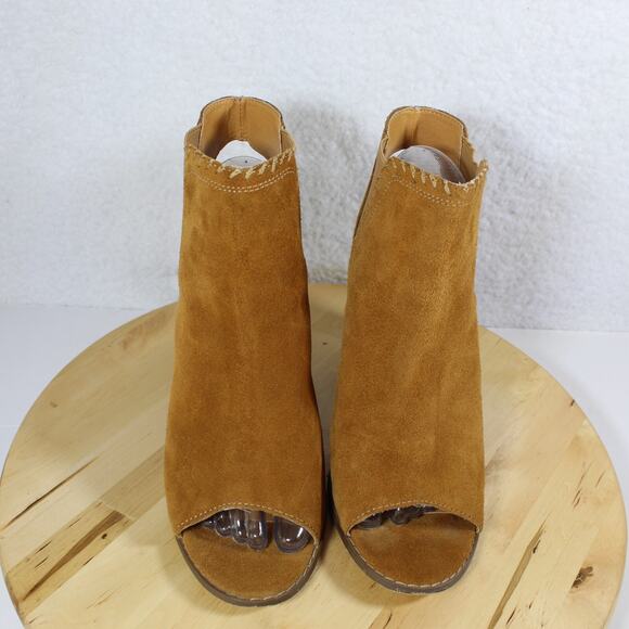 Urban Outfitters Bootie Suede Chelsea Heel Womens 10 Brown Peep Toe Ankle Boot - Picture 2 of 10